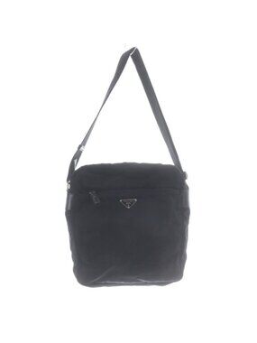 Prada Plate Nylon Shoulder Bag Black